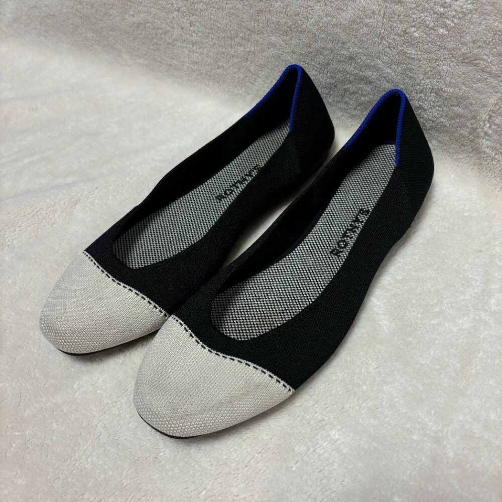 Rothy’s Womens The Square in Moonlight‎ (Cream) Cap-Toe and Black Size US 10.5